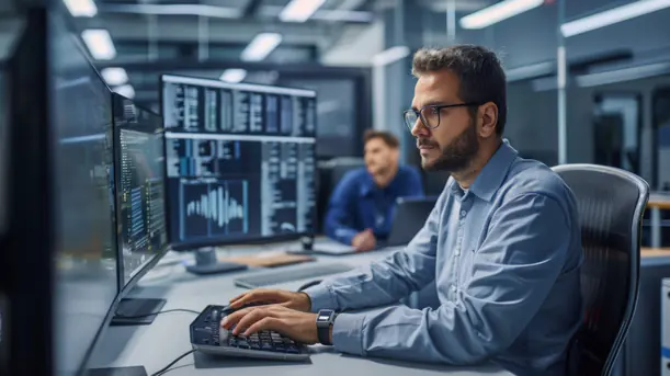 IT specialist monitoring systems at Supercad's operations centre in Dubai